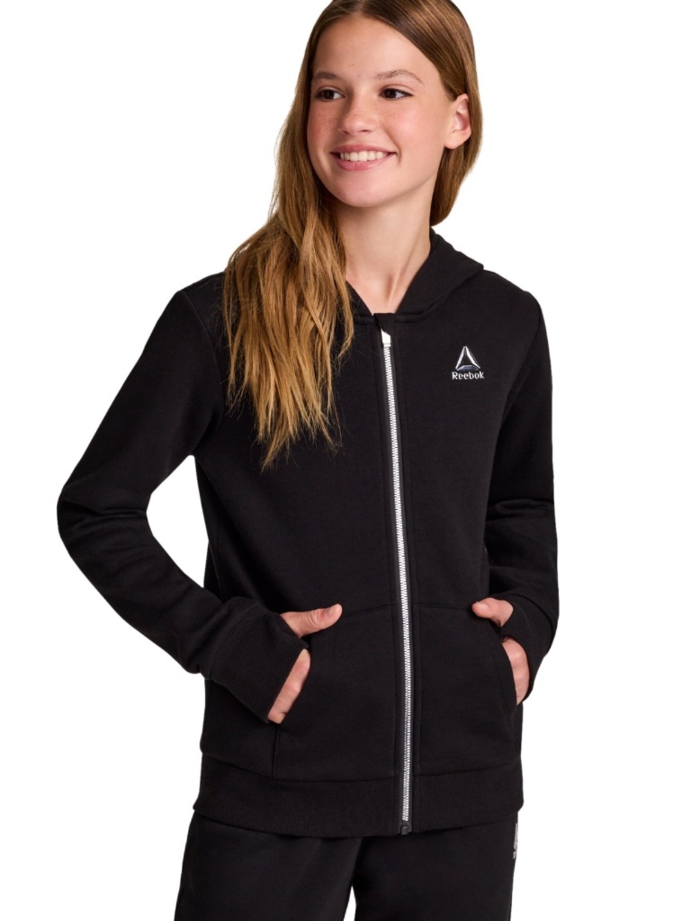 Reebok Girls Black Full Zip Fleece Hoodie Size Large (10-12) NWT